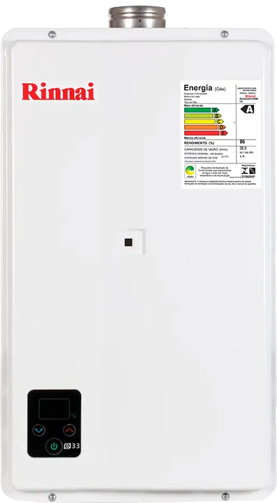 Aquecedor a gás de passagem Rinnai com painel digital